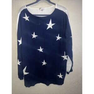 Belle Beach Star Patriotic USA America Kim Gravel Sweater Womens 2X Navy 4th
